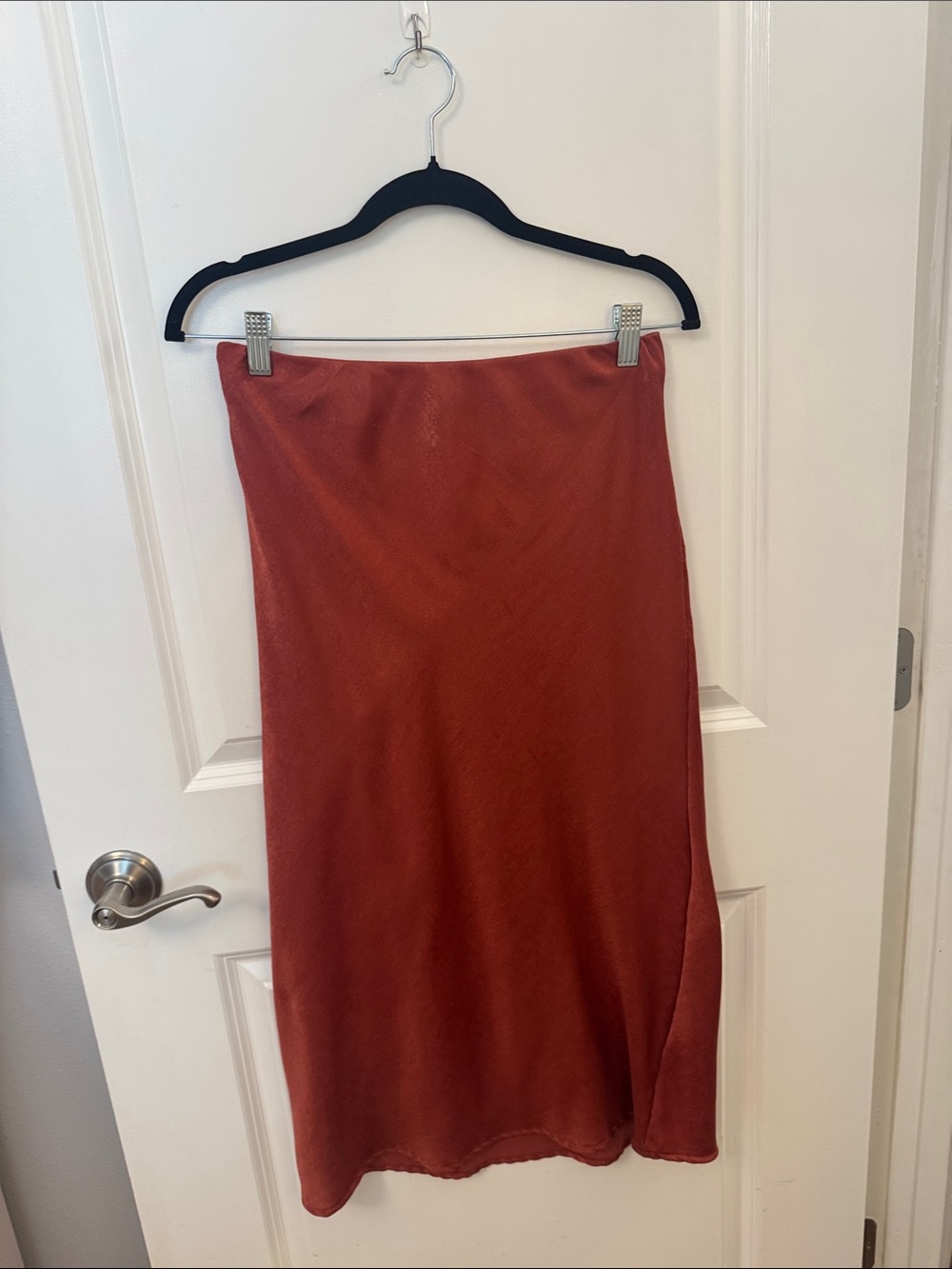 Rust Bias-Cut Satin Midi Skirt